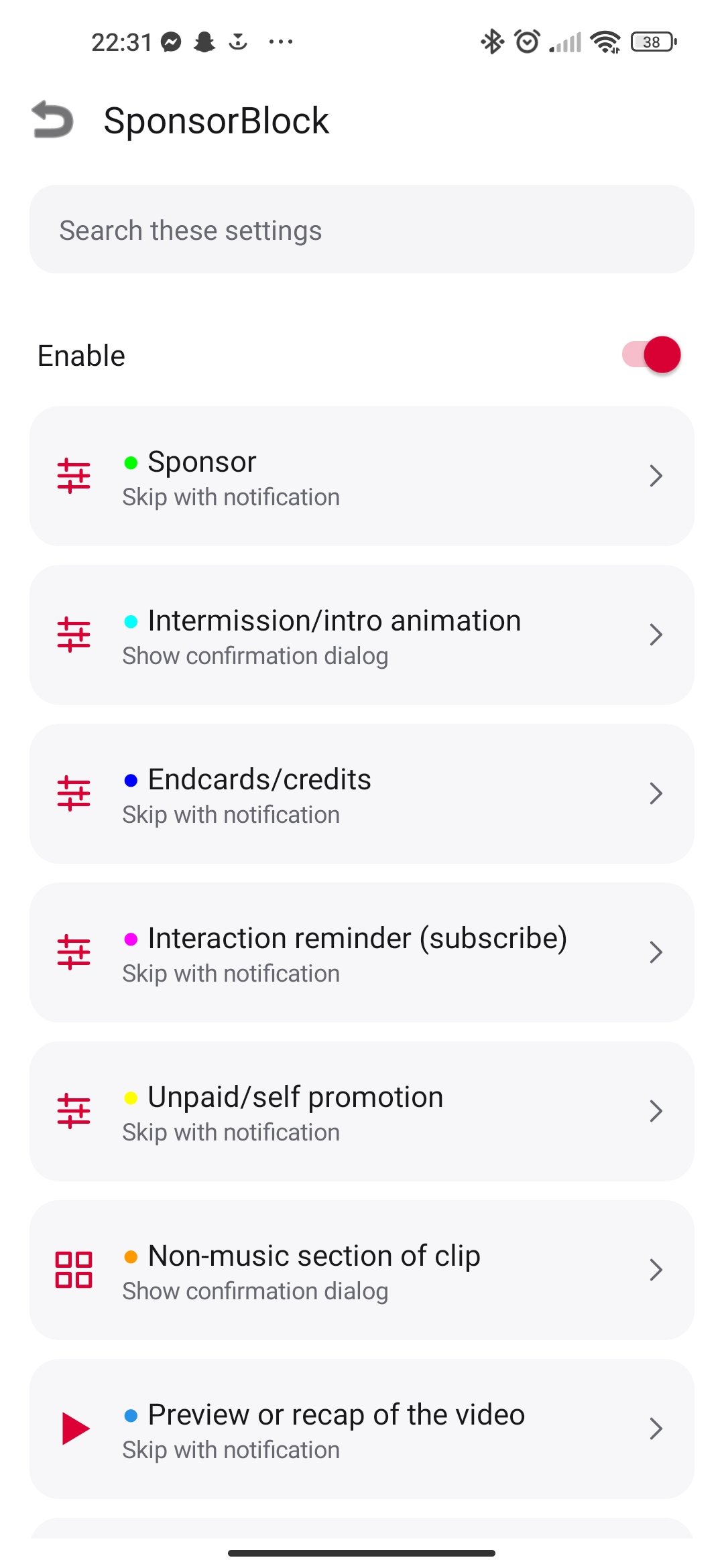 Meedtube+ Mobile SponsorBlock settings